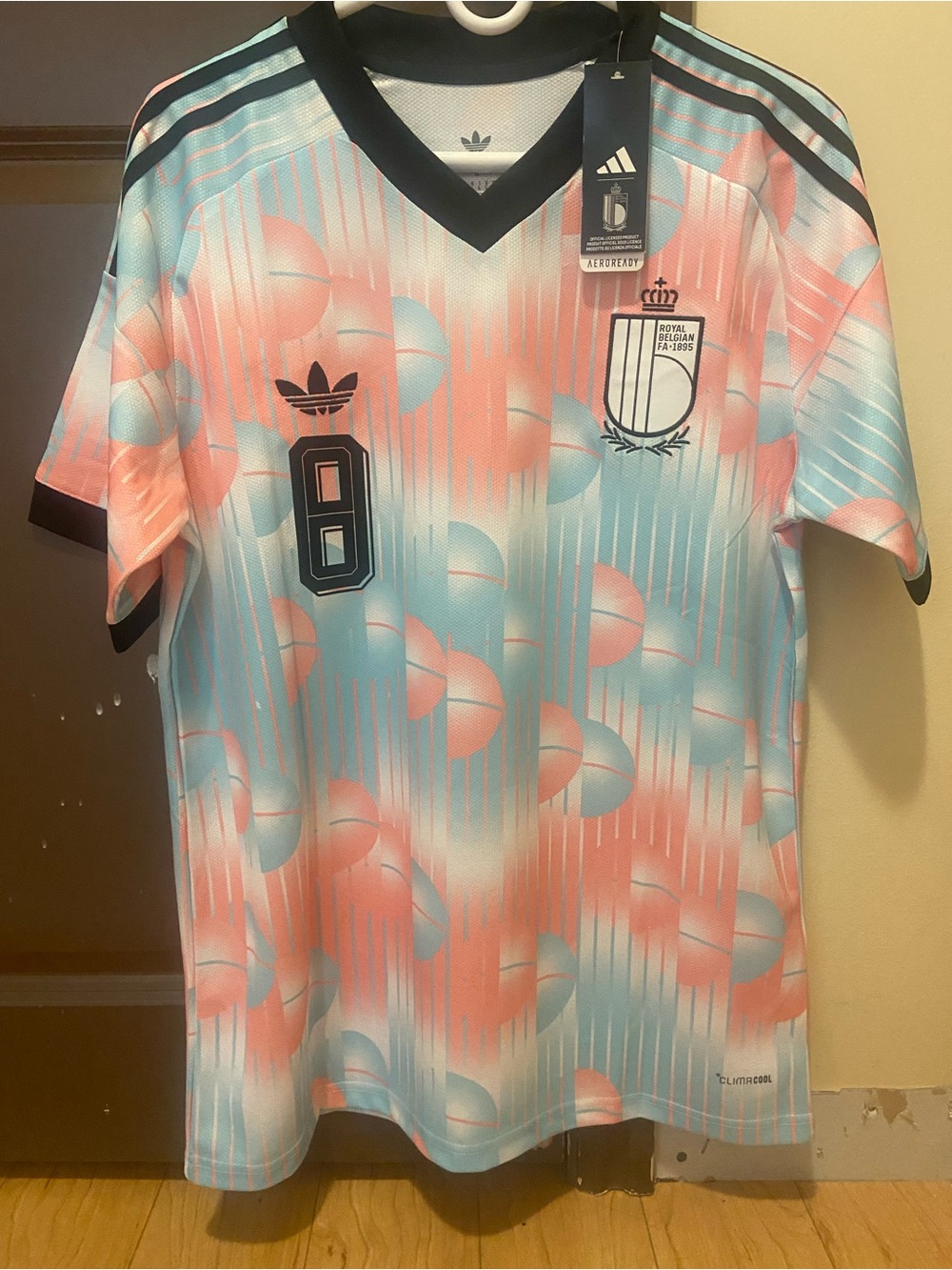 adidas Men’s Pastel Pink & Light Blue Graphic Soccer Jersey Tielemens